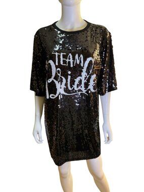 Team Bride Black Sequin Dress By Why Dress O/S Loose Fit Sparkly Bridal Party